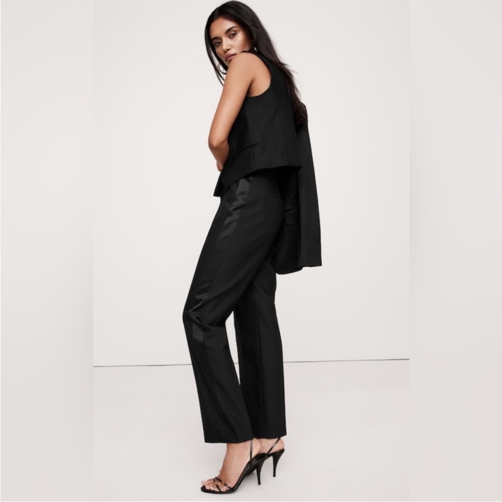 Banana Republic tuxedo pants trousers black Sz 14 satin trim high waist wide leg